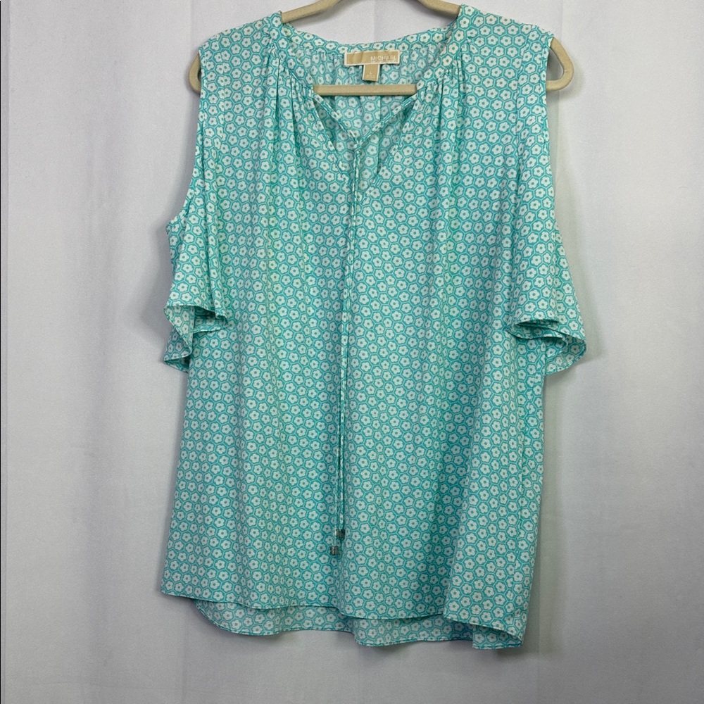 Michael Kors Aqua Cold Shoulder Floral Print Women's Top